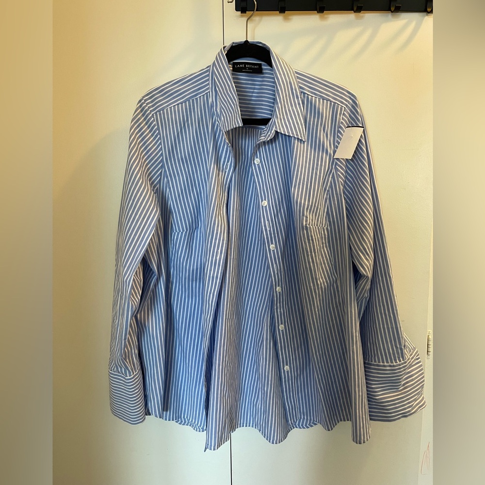 Lane Bryant Men's Blue and White Striped Dress Shirt